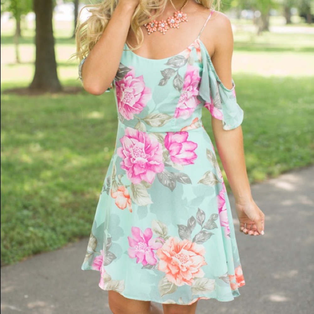 Pink Lily Boutique Mint Green Floral Dress